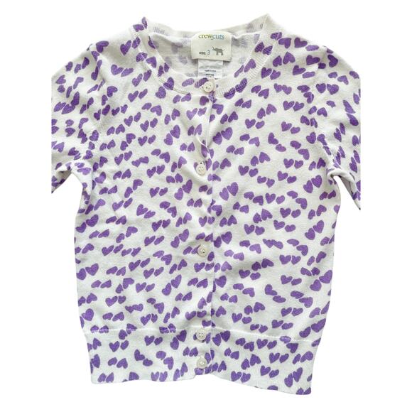 Crewcuts Purple Hearts Cardigan Sweater Size 3 - Picture 2 of 4